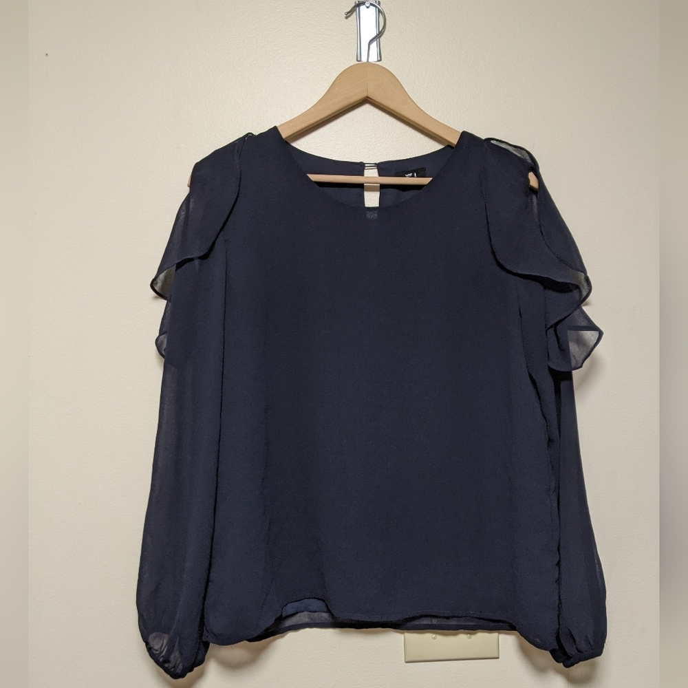 Lucca Couture Blue Ruffled Blouse with Long Sleeves Med
